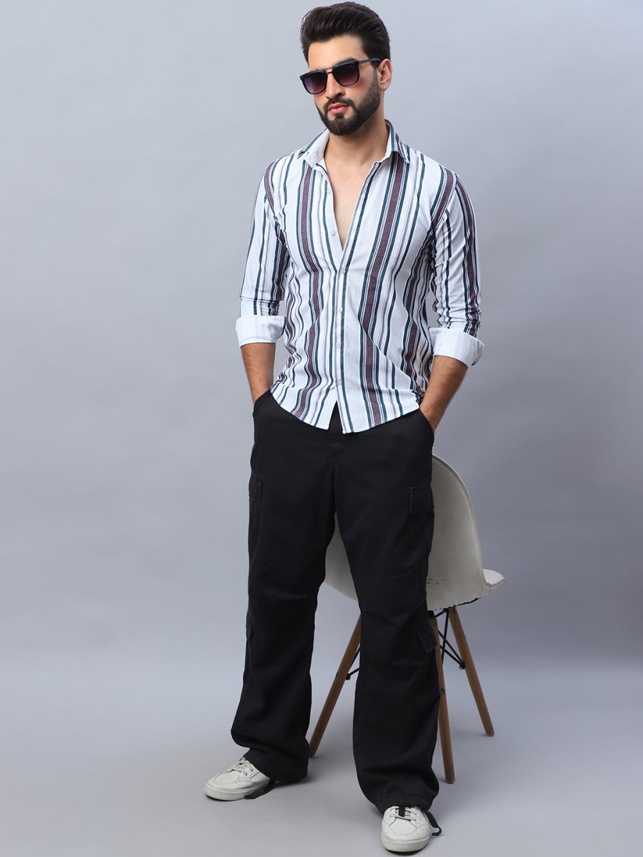 Striped corduroy Casual Shirt for Men - SF_991Brown_S
