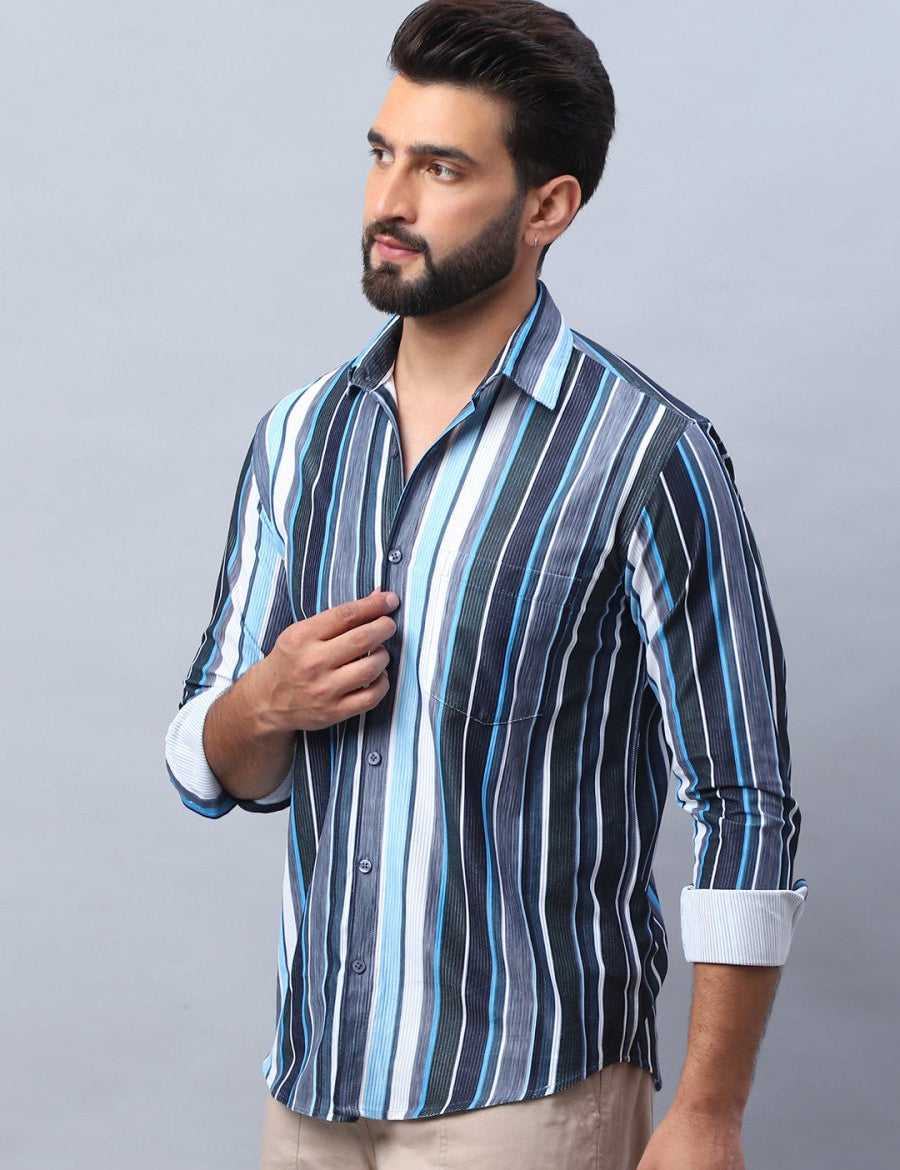 Striped corduroy Casual Shirt for Men - SF_991Blue_S