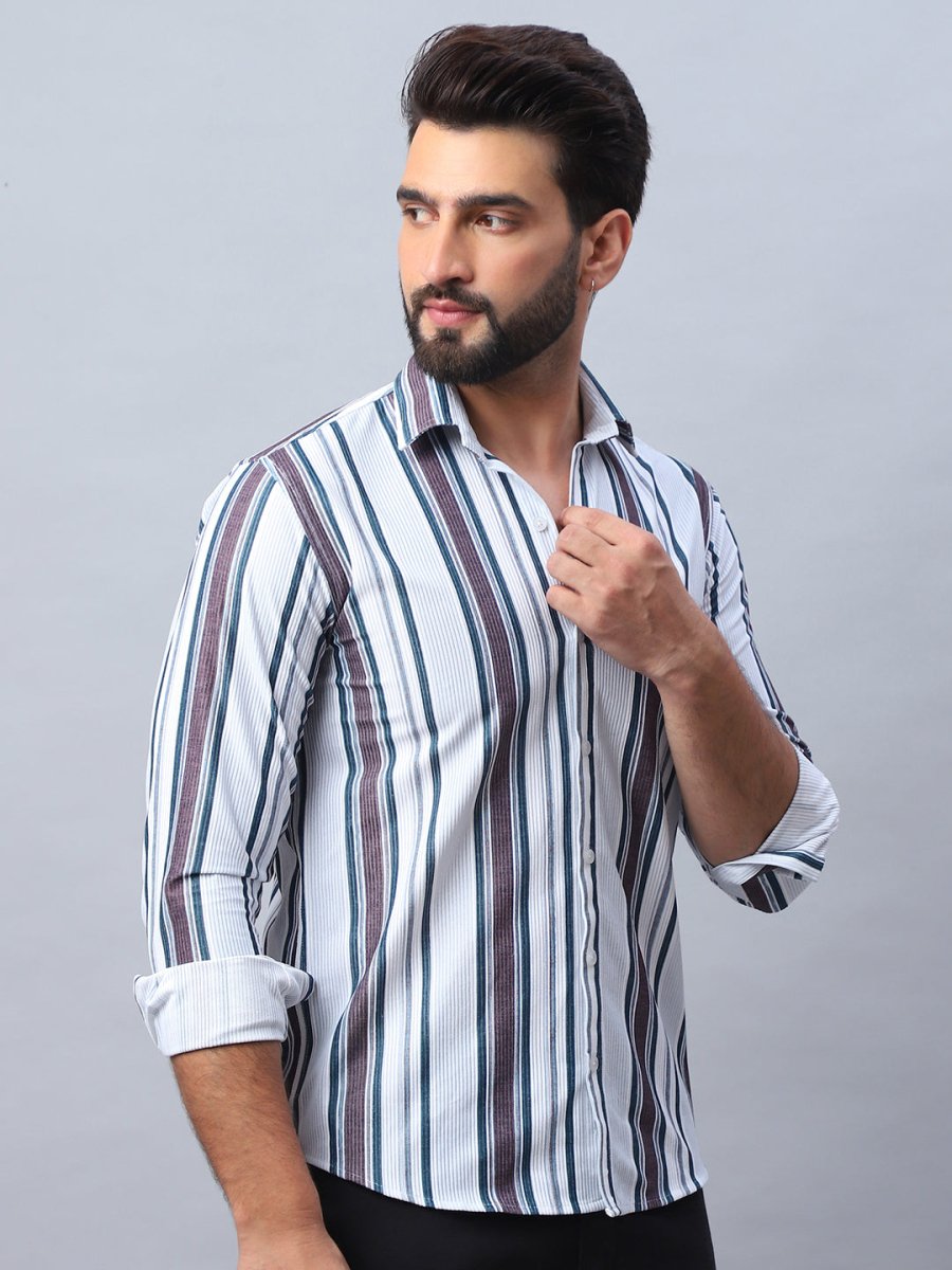 Striped corduroy Casual Shirt for Men - SF_991Brown_S