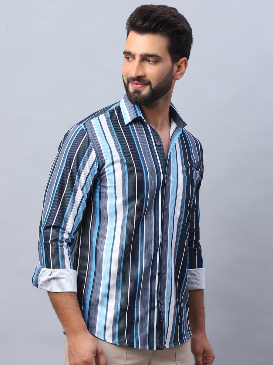 Striped corduroy Casual Shirt for Men - SF_991Blue_S