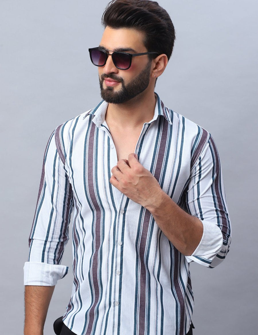 Striped corduroy Casual Shirt for Men - SF_991Brown_S