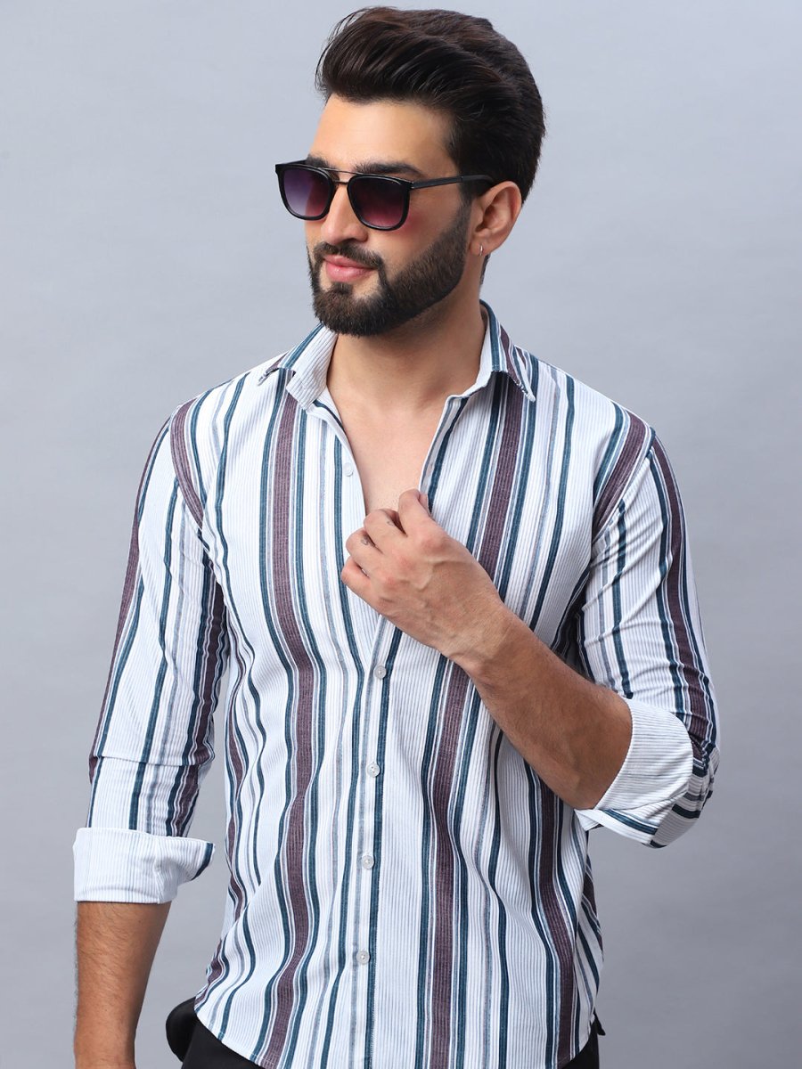 Striped corduroy Casual Shirt for Men - SF_991Brown_S
