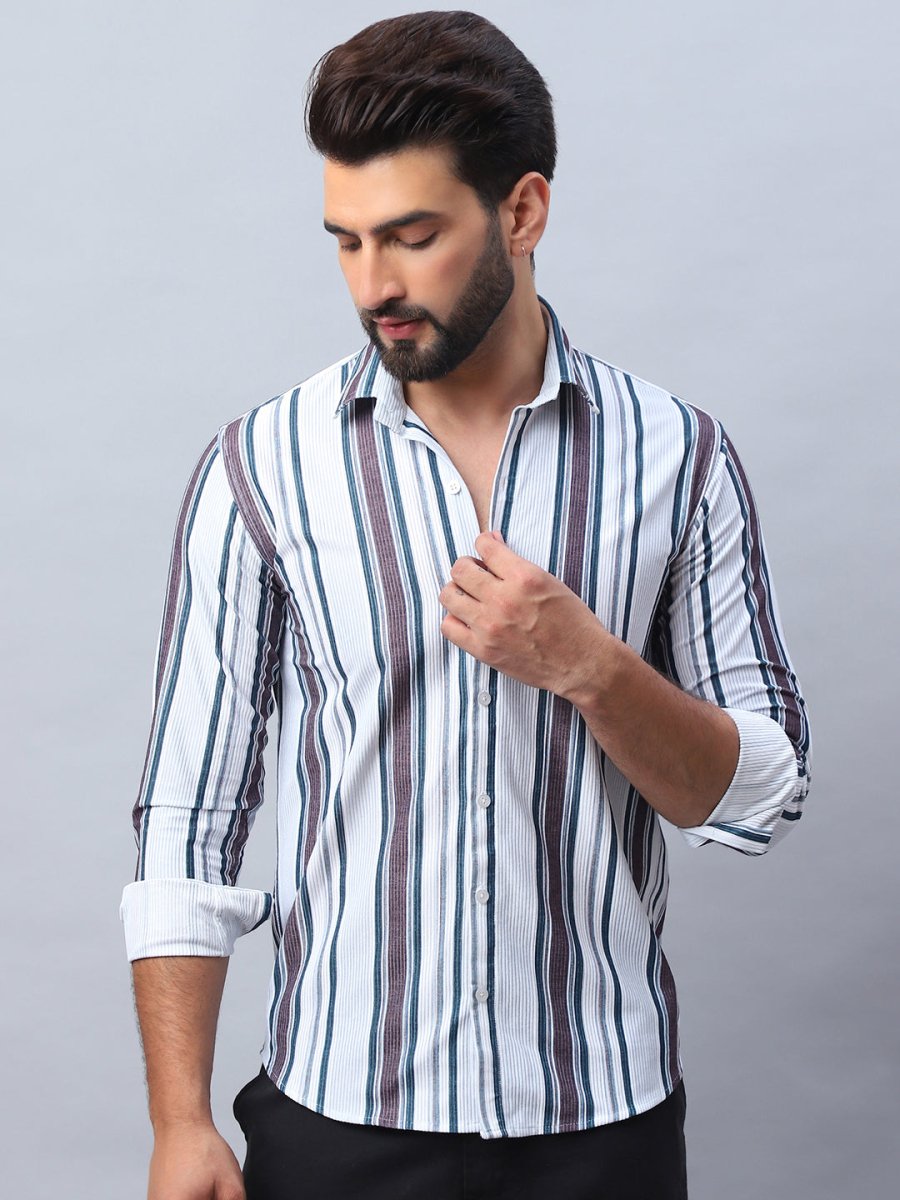 Striped corduroy Casual Shirt for Men - SF_991Brown_S