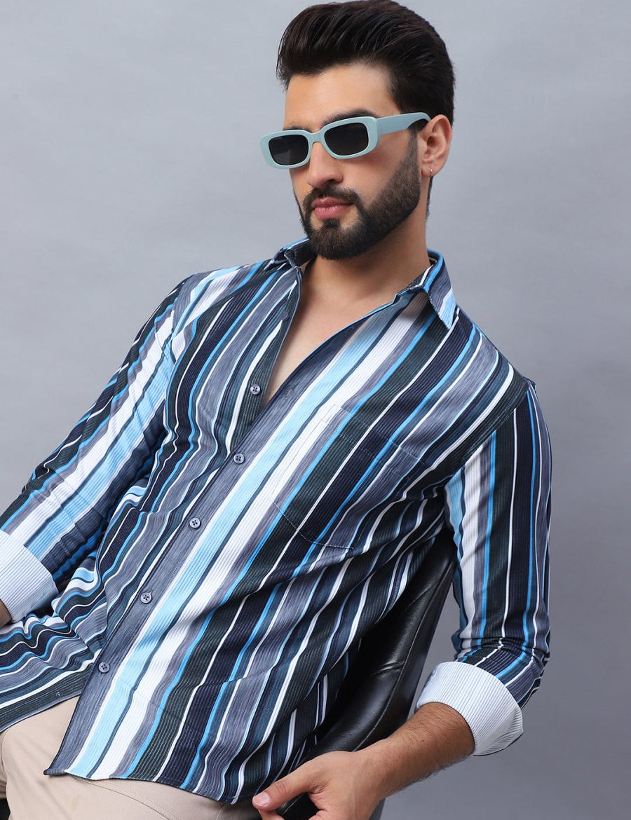 Striped corduroy Casual Shirt for Men - SF_991Blue_S