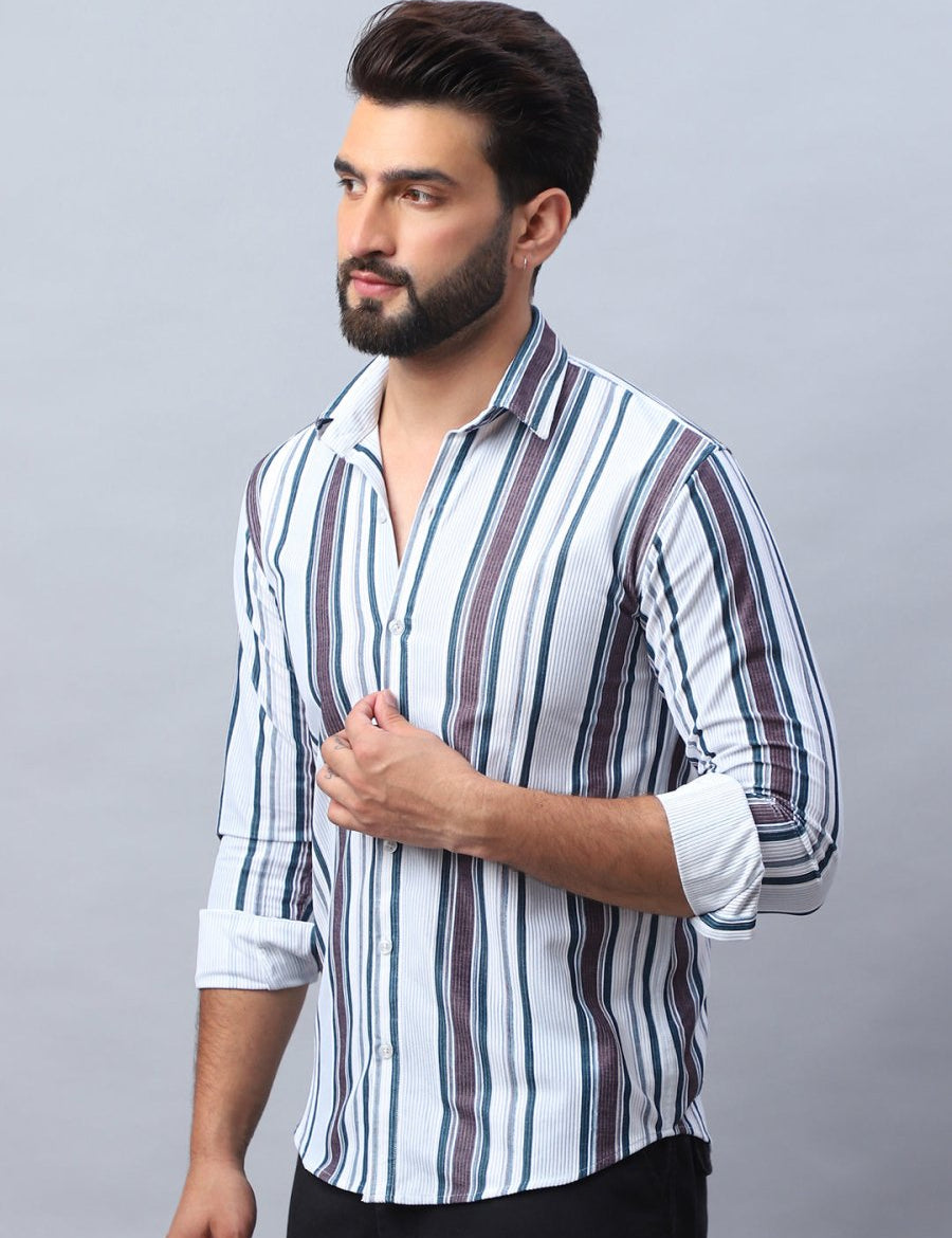 Striped corduroy Casual Shirt for Men - SF_991Brown_S