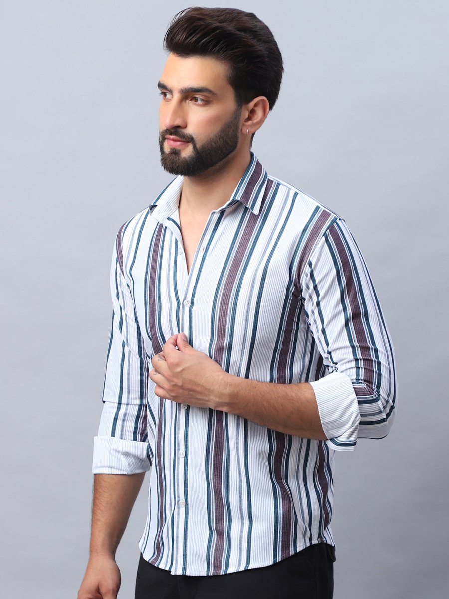 Striped corduroy Casual Shirt for Men - SF_991Brown_S