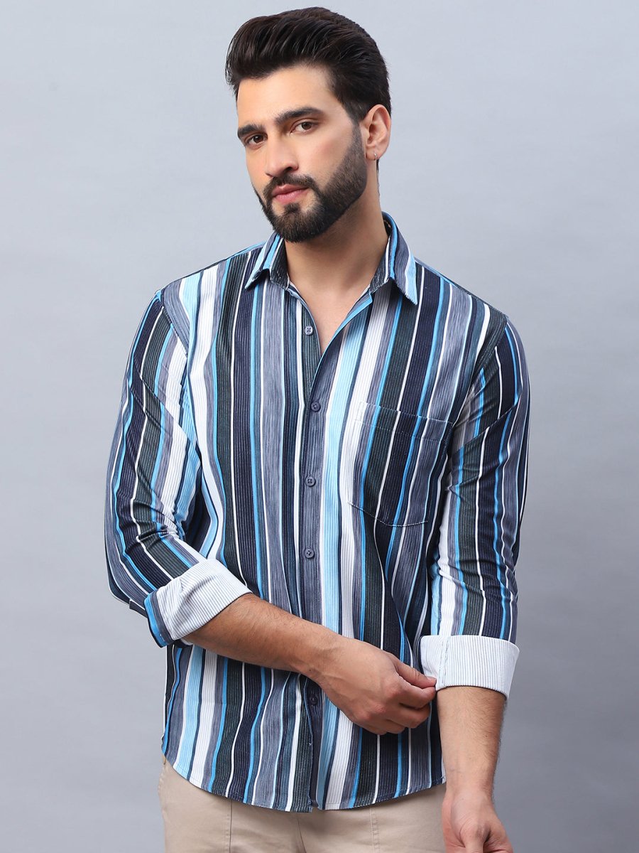 Striped corduroy Casual Shirt for Men - SF_991Blue_S