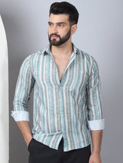 Striped Cotton Blend Casual Shirt For Men - SF_889Green_S