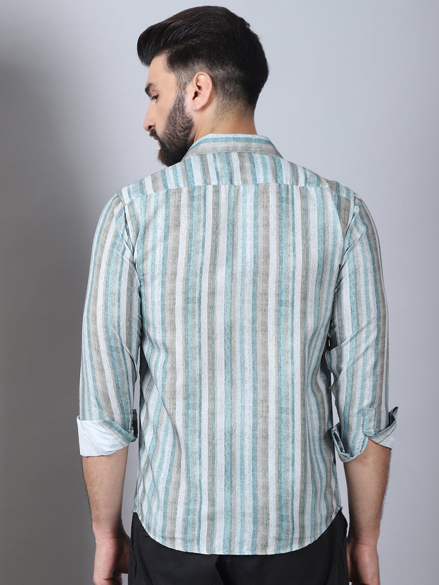 Striped Cotton Blend Casual Shirt For Men - SF_889Green_S