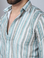 Striped Cotton Blend Casual Shirt For Men - SF_889Green_S