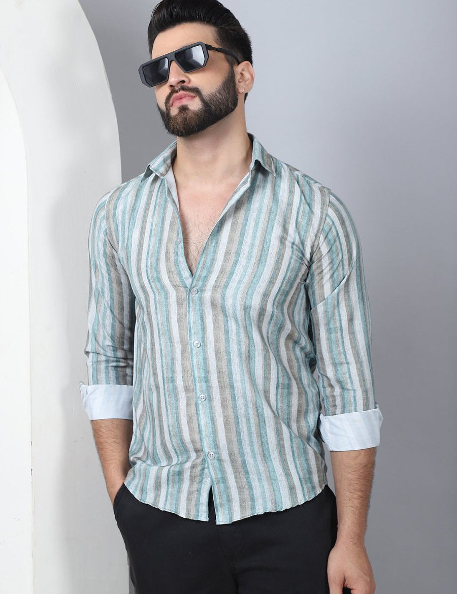 Striped Cotton Blend Casual Shirt For Men - SF_889Green_S