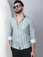 Striped Cotton Blend Casual Shirt For Men - SF_889Green_S