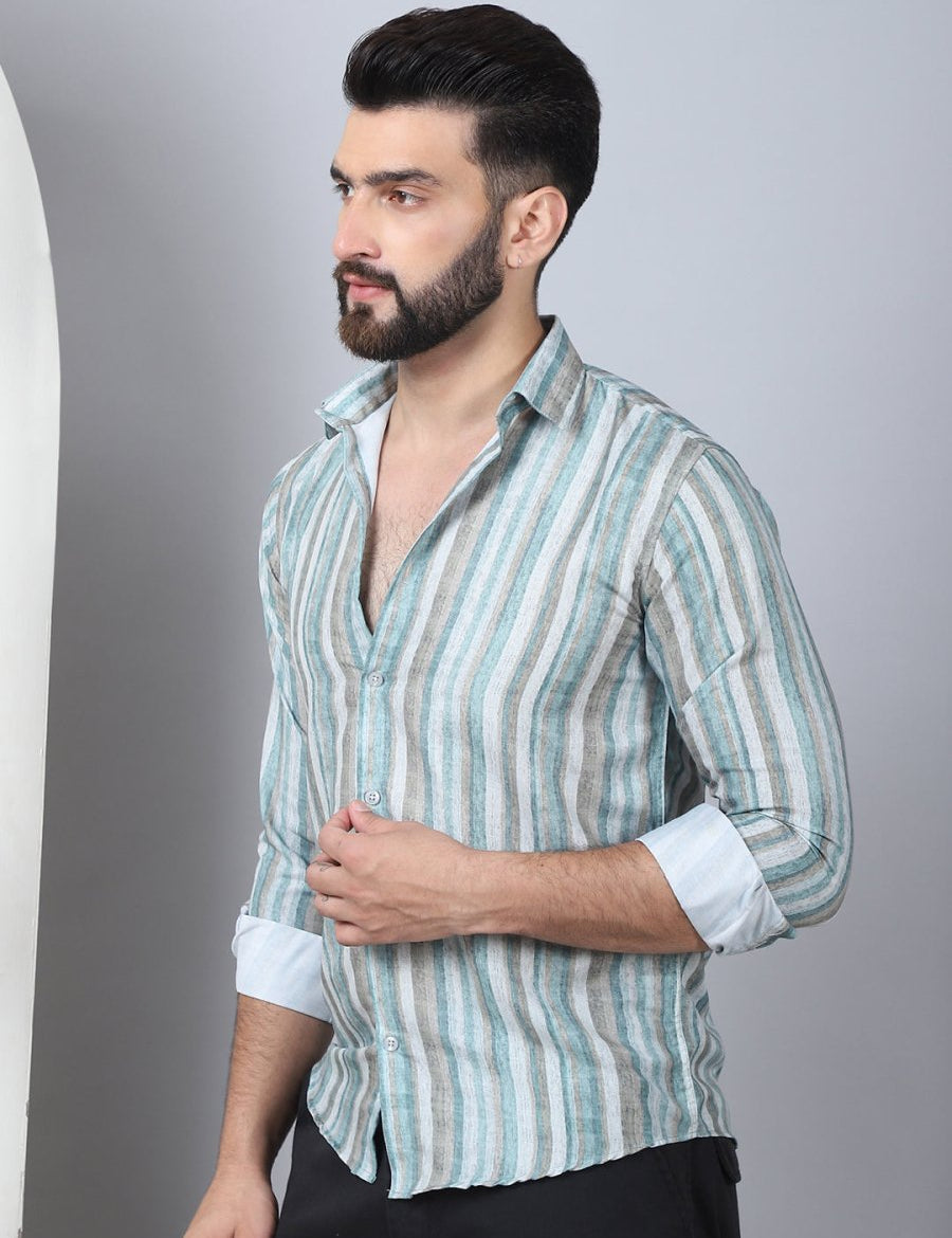 Striped Cotton Blend Casual Shirt For Men - SF_889Green_S