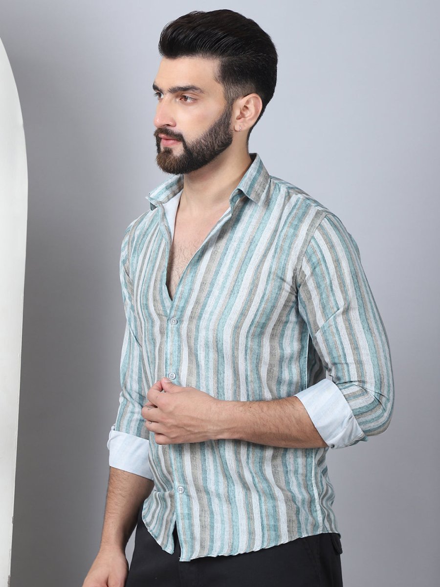 Striped Cotton Blend Casual Shirt For Men - SF_889Green_S
