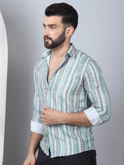 Striped Cotton Blend Casual Shirt For Men - SF_889Green_S
