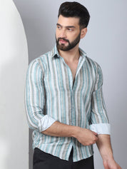 Striped Cotton Blend Casual Shirt For Men - SF_889Green_S