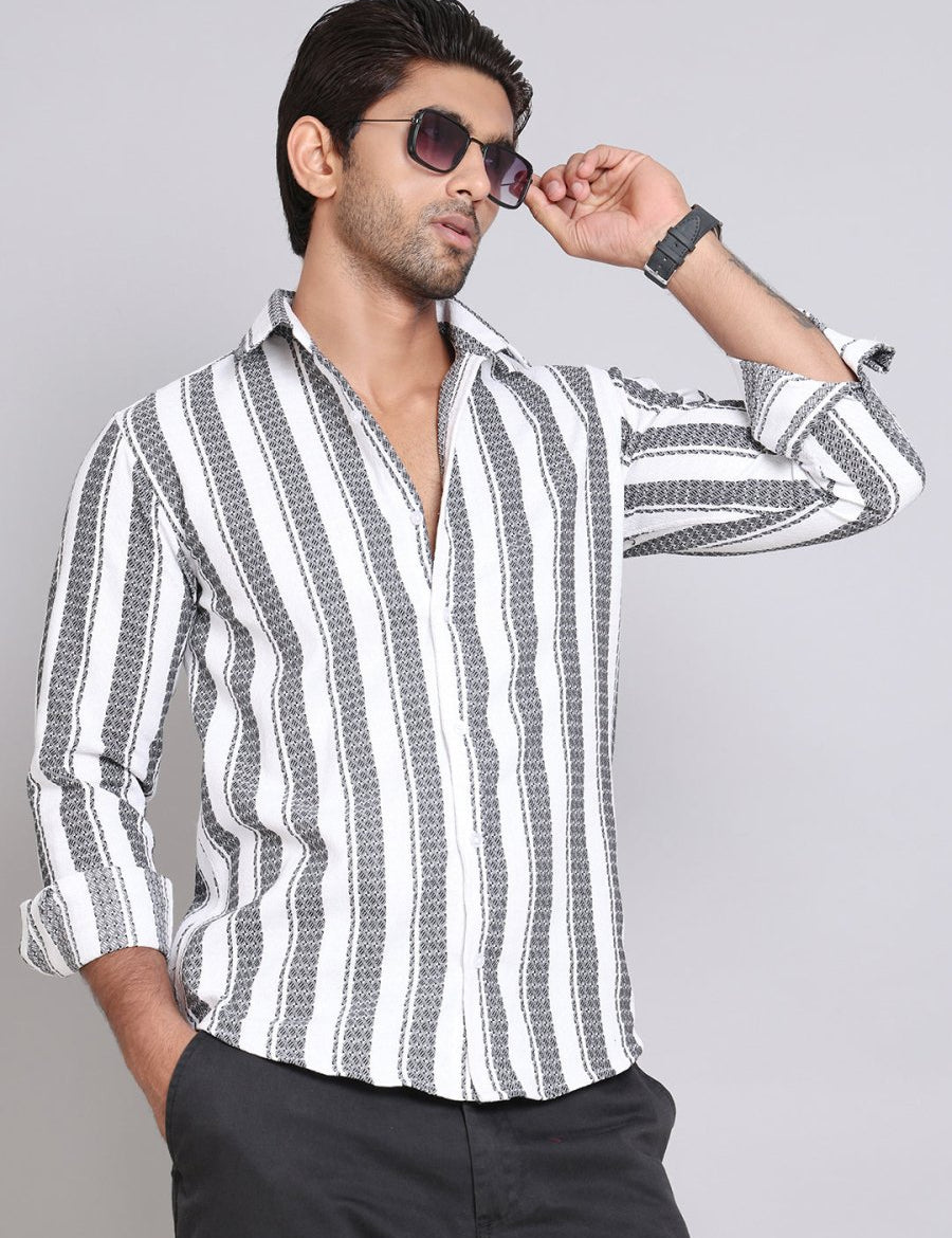 Striped Cotton Casual Shirt For Men - SF_9003Off-White_S