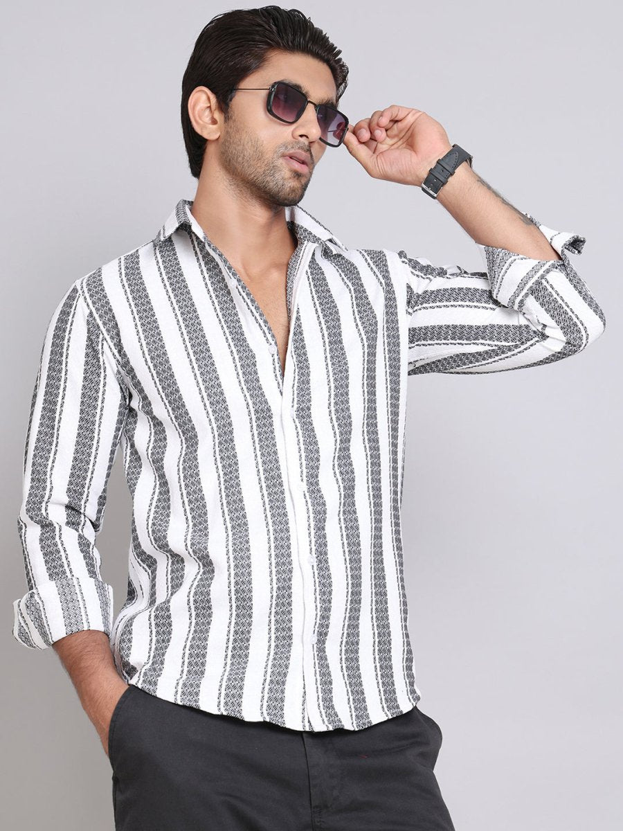 Striped Cotton Casual Shirt For Men - SF_9003Off-White_S