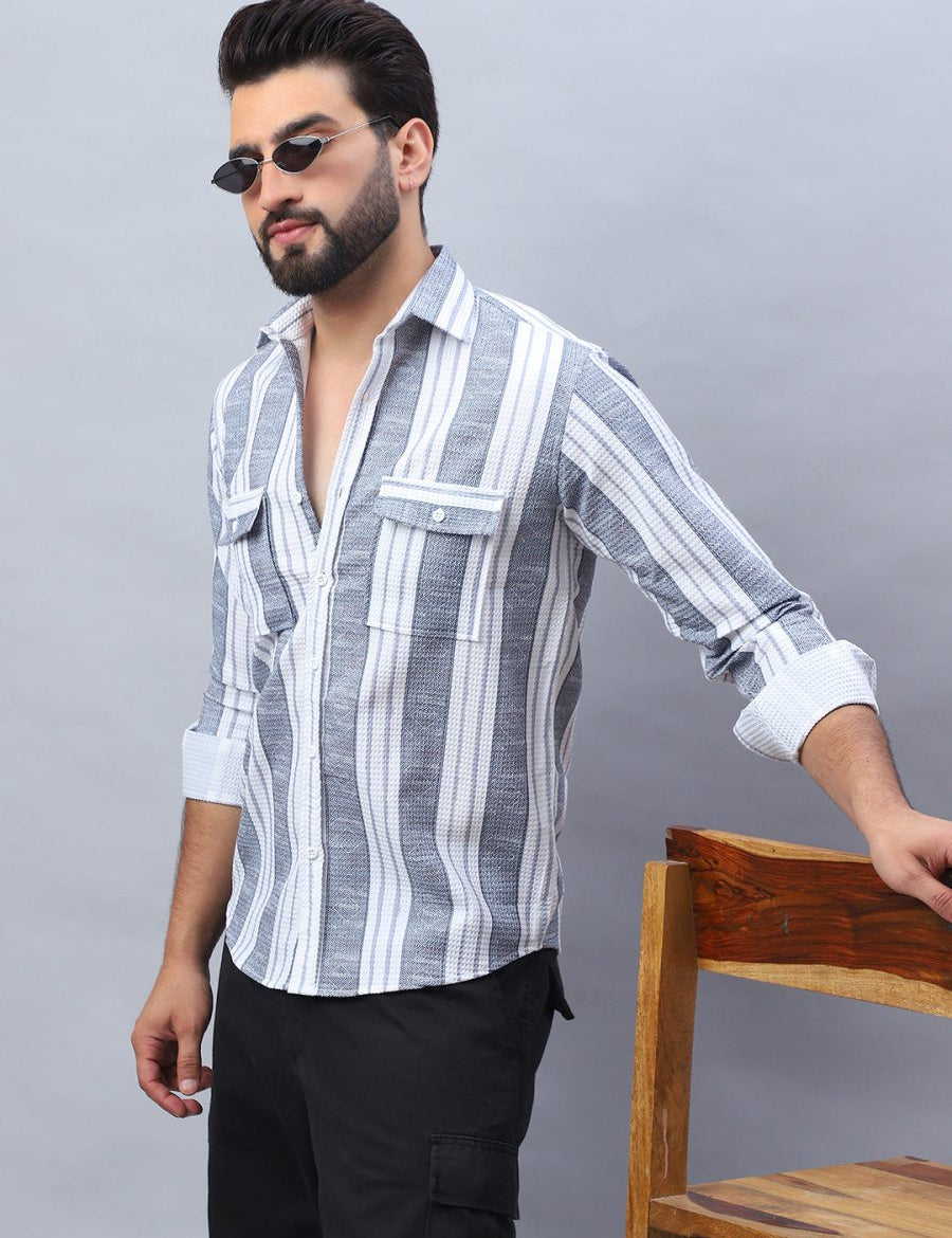 Striped Cotton Casual Shirt for Men - SF_990Light-Grey_S