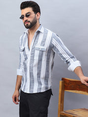 Striped Cotton Casual Shirt for Men - SF_990Light-Grey_S