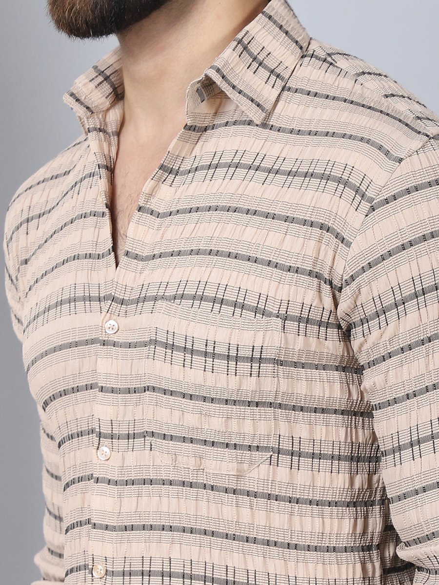 Striped Cotton Casual Shirt for Men - SF_964Beige_S