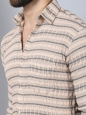 Striped Cotton Casual Shirt for Men - SF_964Beige_S