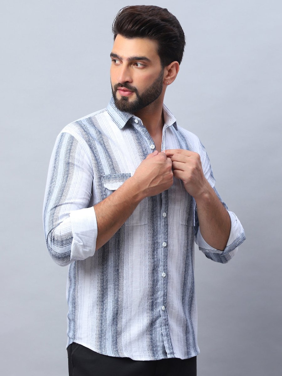 Striped Cotton Casual Shirt for Men - SF_990Blue_S