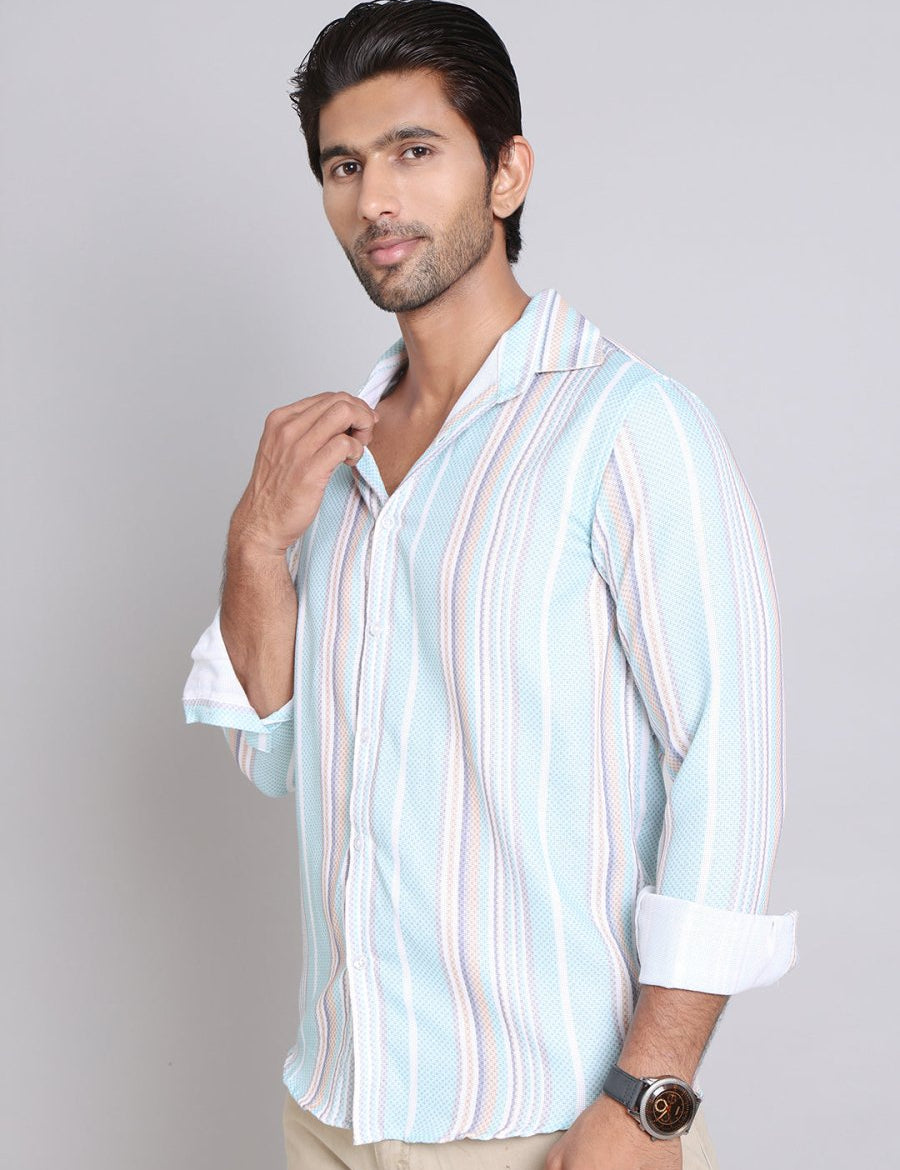 Striped Cotton Casual Shirt For Men - SF_9004Blue_S