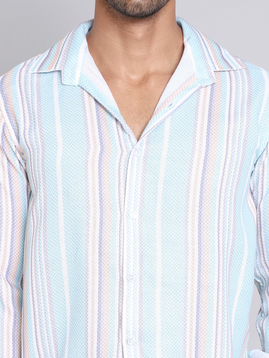 Striped Cotton Casual Shirt For Men - SF_9004Blue_S