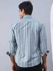 Striped Cotton Casual Shirt For Men - SF_980Blue_S