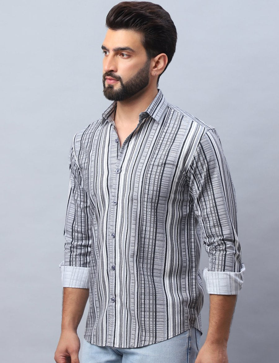 Striped Cotton Casual Shirt For Men - SF_980Grey_S