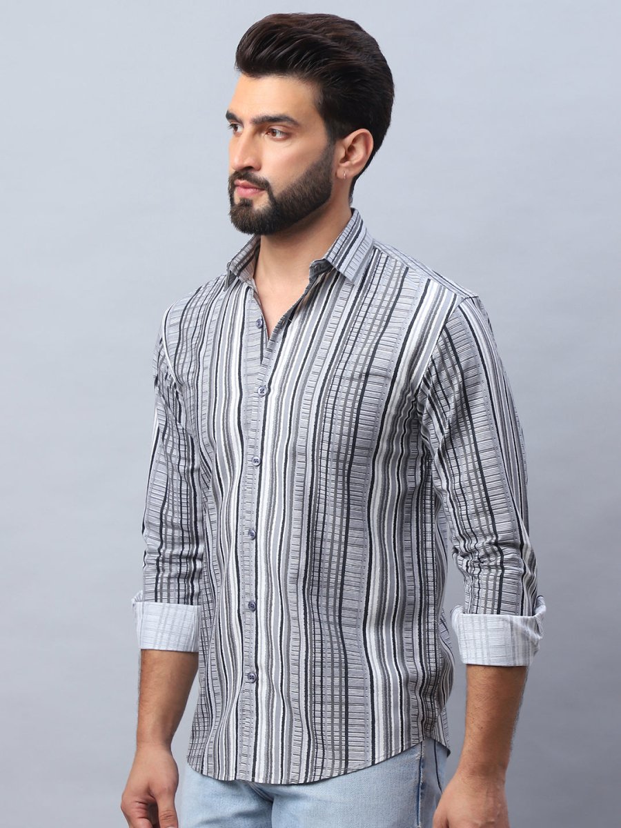 Striped Cotton Casual Shirt For Men - SF_980Grey_S