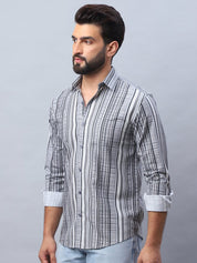 Striped Cotton Casual Shirt For Men - SF_980Grey_S