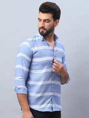 Striped Cotton Casual Shirt For Men - SF_985Blue_S