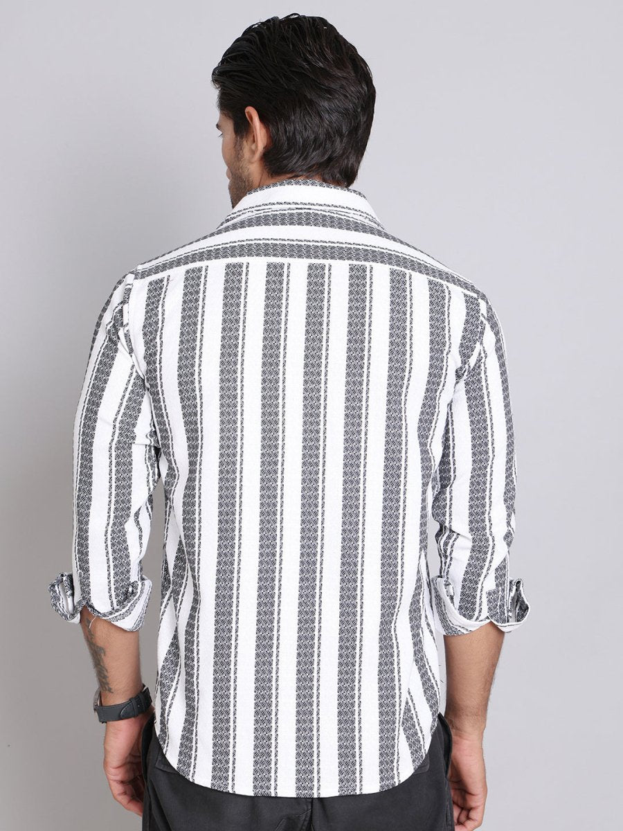 Striped Cotton Casual Shirt For Men - SF_9003Off-White_S
