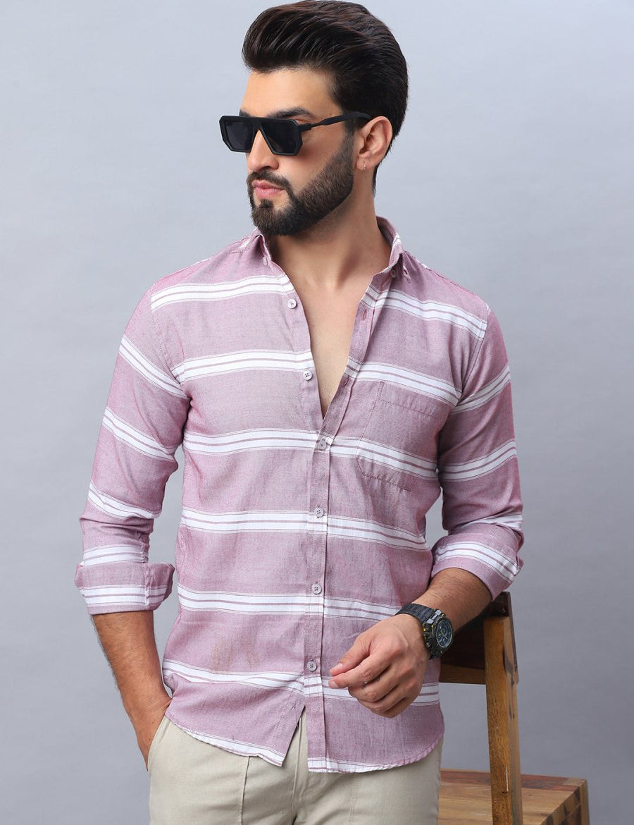 Striped Cotton Casual Shirt For Men - SF_985Magenta_S