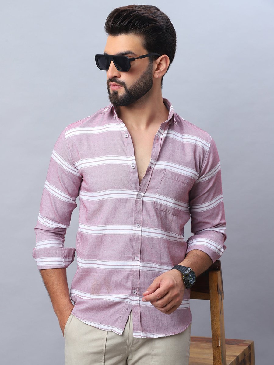 Striped Cotton Casual Shirt For Men - SF_985Magenta_S