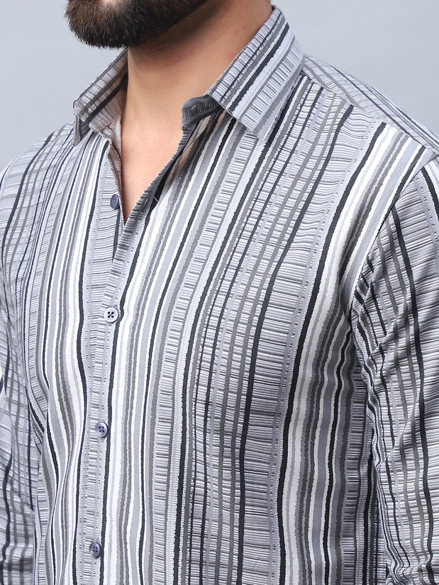 Striped Cotton Casual Shirt For Men - SF_980Grey_S