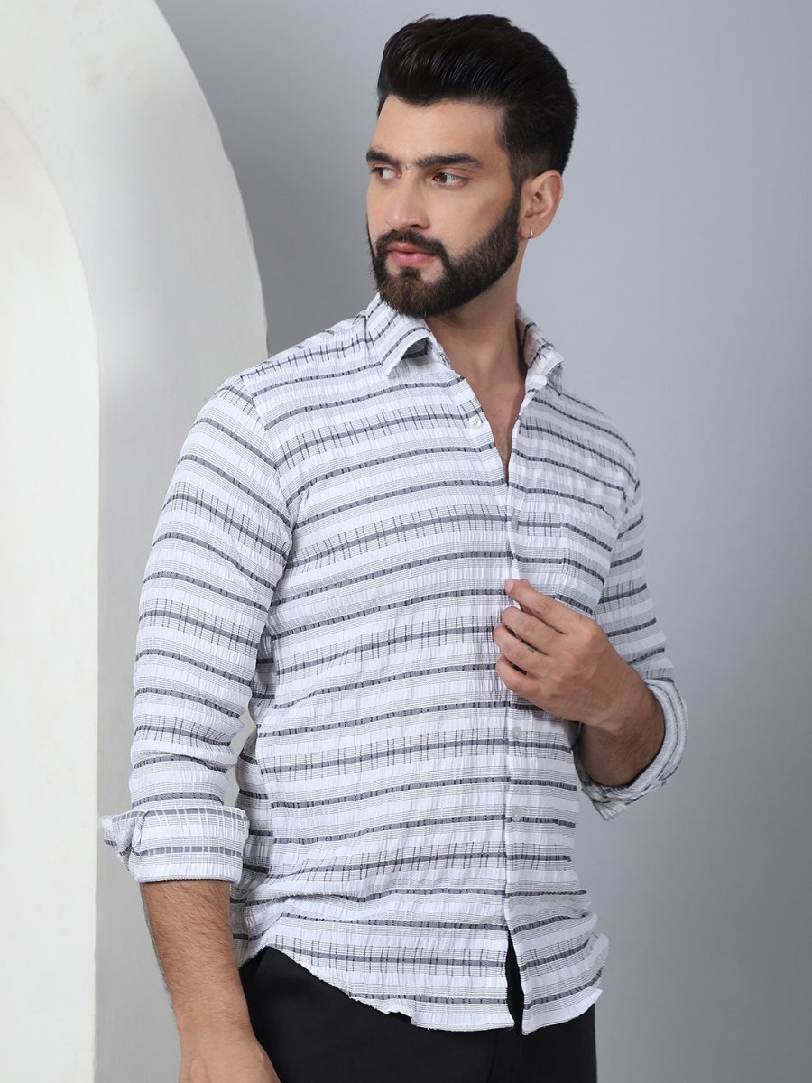 Striped Cotton Casual Shirt for Men - SF_964Light-Grey_S