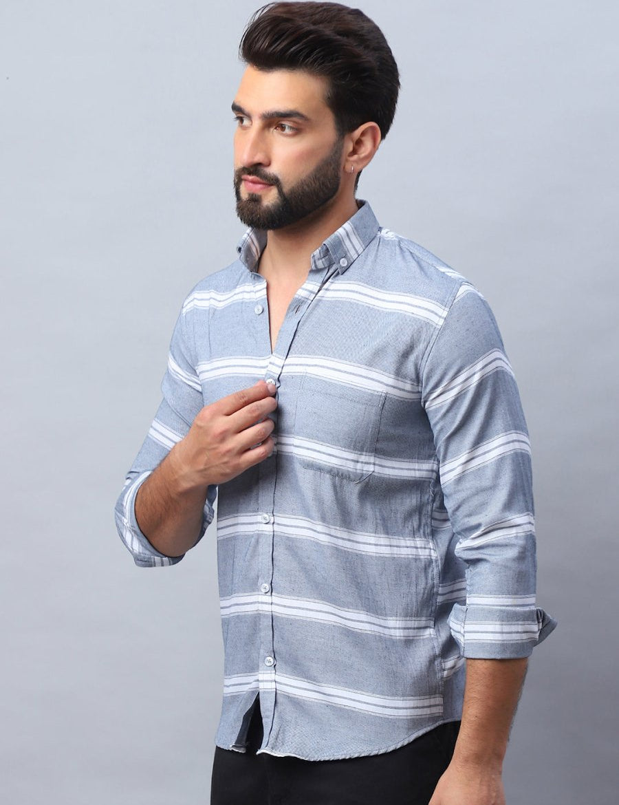 Striped Cotton Casual Shirt For Men - SF_985Grey_S