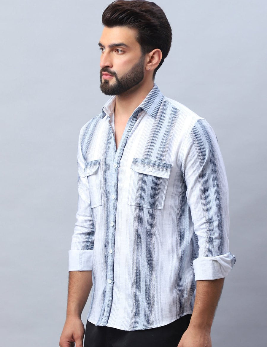 Striped Cotton Casual Shirt for Men - SF_990Blue_S