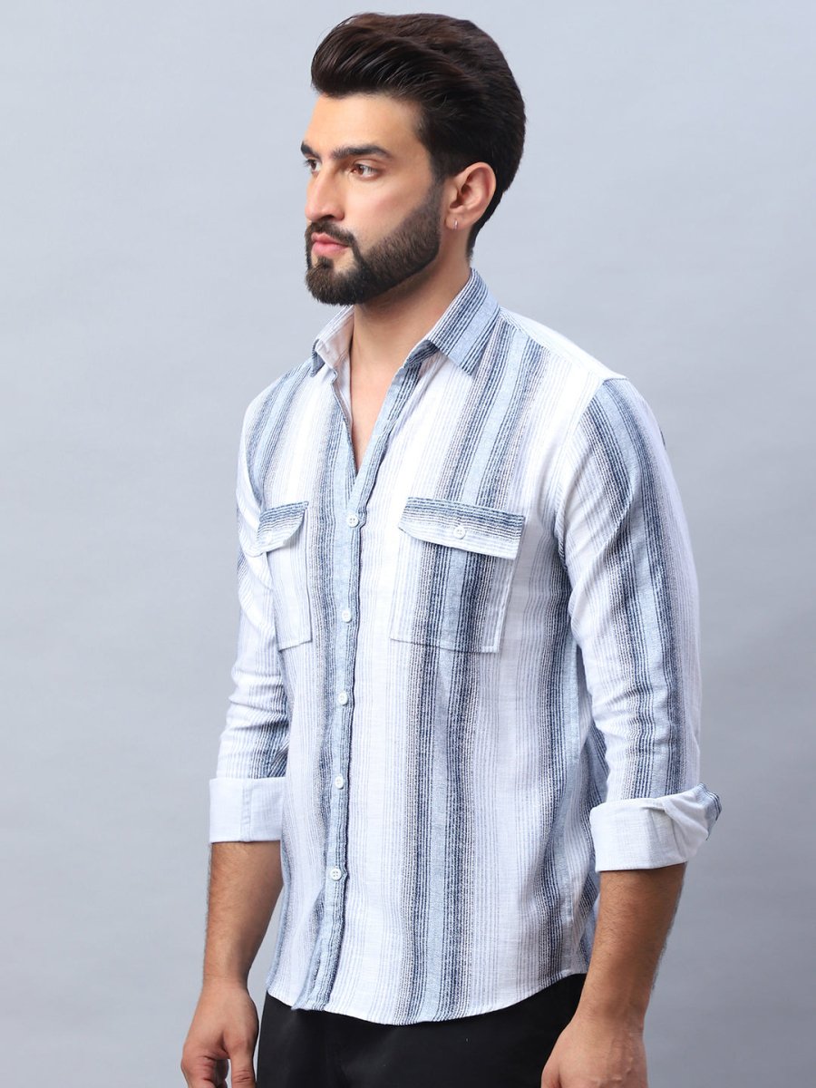 Striped Cotton Casual Shirt for Men - SF_990Blue_S