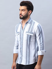 Striped Cotton Casual Shirt for Men - SF_990Blue_S