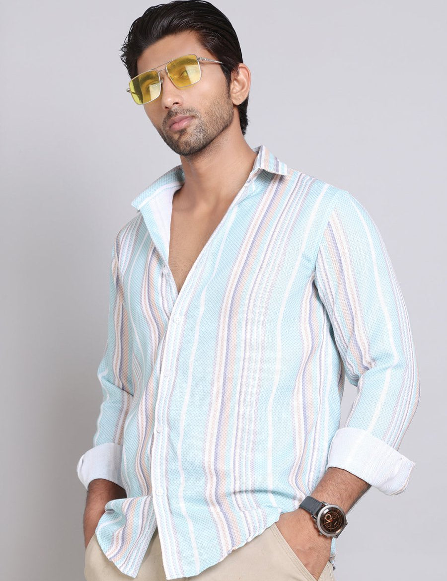 Striped Cotton Casual Shirt For Men - SF_9004Blue_S