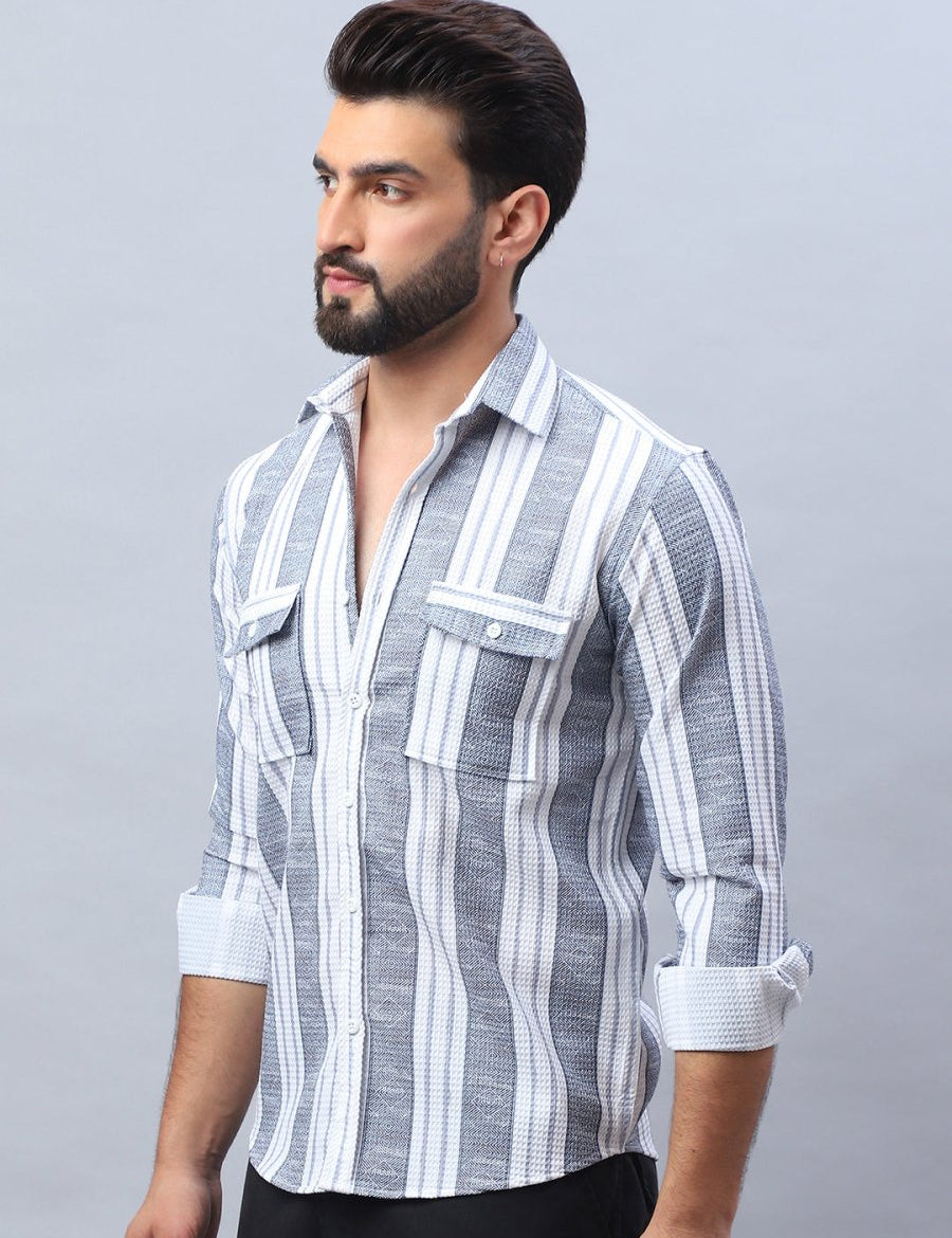 Striped Cotton Casual Shirt for Men - SF_990Light-Grey_S