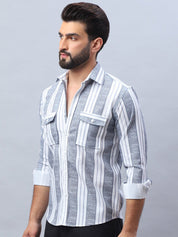 Striped Cotton Casual Shirt for Men - SF_990Light-Grey_S