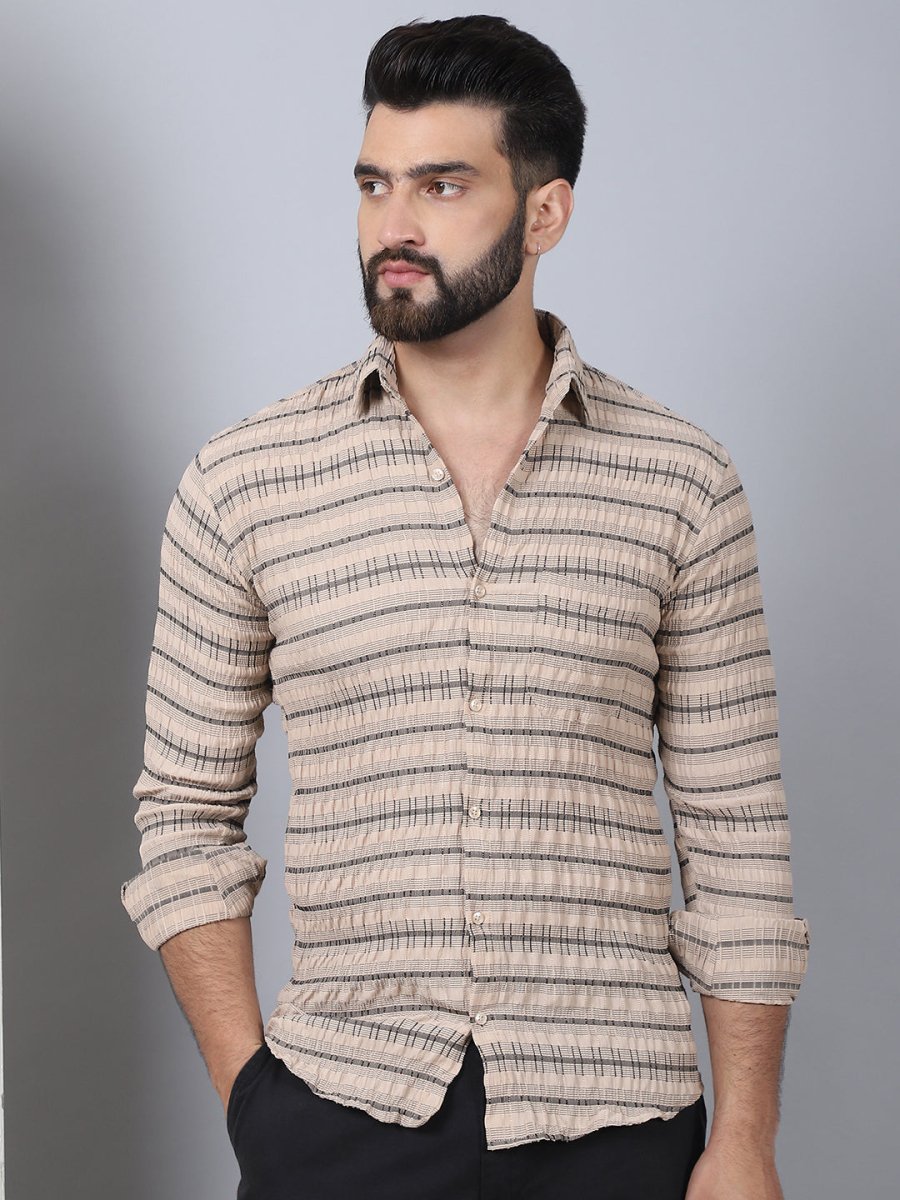 Striped Cotton Casual Shirt for Men - SF_964Beige_S