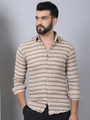 Striped Cotton Casual Shirt for Men - SF_964Beige_S