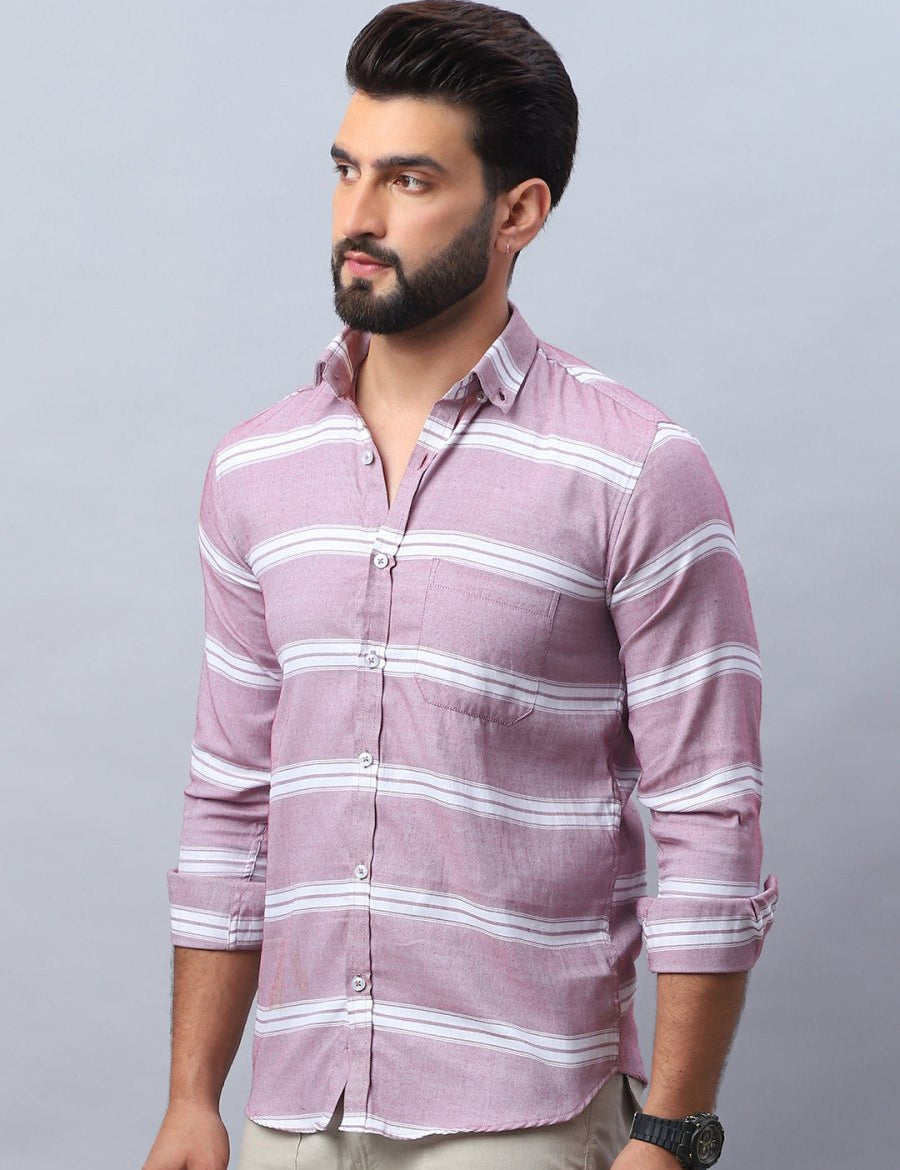 Striped Cotton Casual Shirt For Men - SF_985Magenta_S