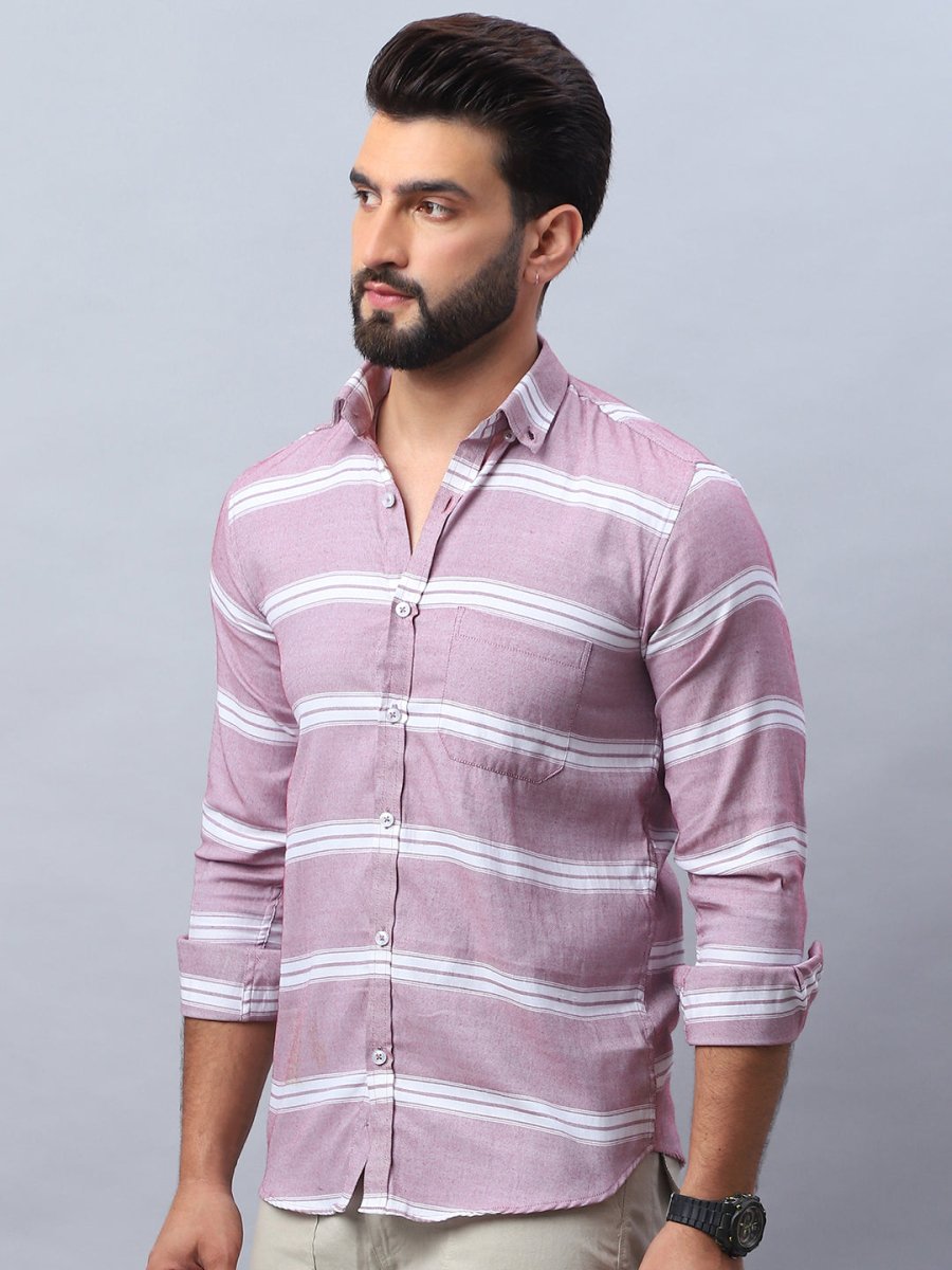 Striped Cotton Casual Shirt For Men - SF_985Magenta_S